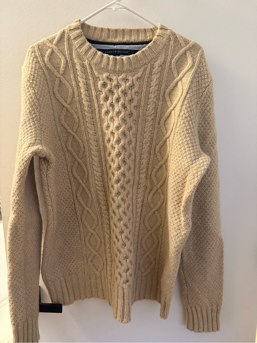 Tommy Hilfiger Men's Cable Knit Crewneck Sweater in Cream